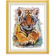 Cross Stitch Kit Tiger Animal Design 14CT/11CT Counted/Stamped Unprinted/Printed Fabric Cloth, Cross Stitch Complete Set with Pattern