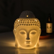 Iwishan Black White Thai Buddha Head Incense Burner Ceramic Aromatherapy Burner Essential Oil Candle