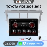 EKLEVA วิทยุติดรถยนต์แอนดรอยด์9นิ้ว12สำหรับโตโยต้า VIOS 2008-2012 Carplay Auto Aux Wifi DAB OBD USB 