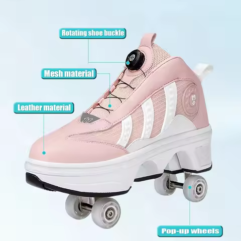 Deformation Roller Skates Shoes Double Row 4-Wheel Skates Roller Shoes with Wheels Dual-Purpose Roll