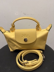 Longchamp Le Pliage Cuir Mini Top Handle Bag Yellow