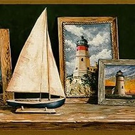 CONCORD WALLCOVERINGS β’ Wallpaper Border Vintage Pattern Lighthouses in Wooden Frames Sailboats on M