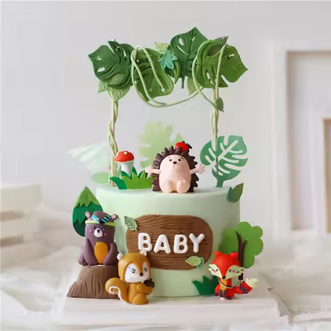 Fox Hedgehog Animals Cake Topper Birthday Cakes Baking Jungle Safari Happy Birthday Party Decor Baby