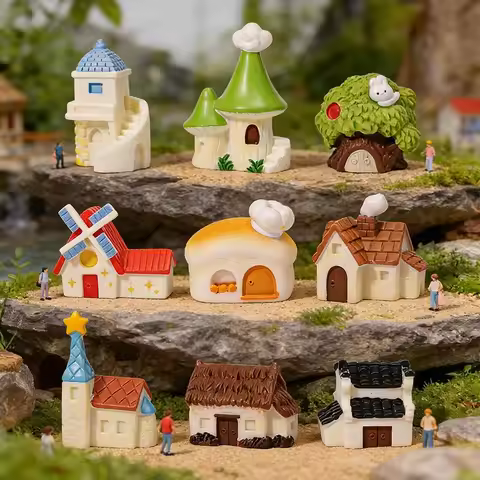 9 Styles Mini Resin House Micro Landscape Fairy Garden Decor Treehouse Cottage Windmill Bakery Churc