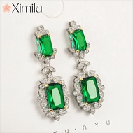 ❤ Original Retro Rectangular Diamond Red Diamond Emerald Earrings Luxury Engagement Banquet Colorful