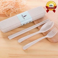 便攜可重複使用小麥秸稈旅行餐具套裝 gfyckp Portable Reusable Wheat Straw Spoon Fork Chopsticks Travel Cutlery Set  #隨身
