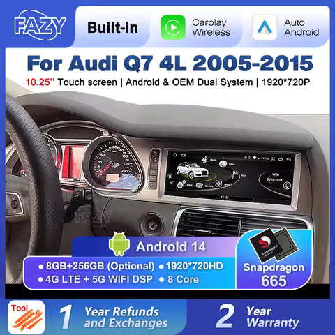 Android 14 Wireless CarPlay Screen For Audi Q7 4L 2005-2015 Car Stereo Radio Android Auto Multimedia
