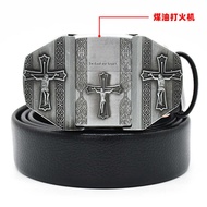Men Unique Lighter Belt Youth Trend Student Nightclub Fashion Creative Unique Leather Self-Defense B