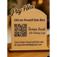 QR Payment Kayu, QR Code Laser Engrave, QR Scan Payment Stand, QR Payment Counter Display, Kayu Birc