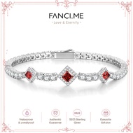 FANCIME "Square Sparkle" January Birthstone Garnet Sterling Silver Tennis Bracelets
