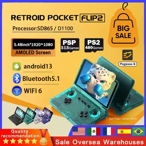 Retroid Pocket Flip2 New 5.5 Inch 1080P AMOLED Touch Screen Retro Handheld Game Console Video Player
