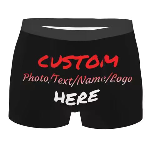 Custom Underwear with Your Photo Text Name Logo Men Boxers Short Underpants Soft Breathable Boxer Br