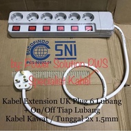 UK Plug to EU Extension Cable 6 Holes + On Off Each Hole Most 2x1.5mm/