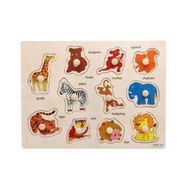 Wooden WILD ANIMALS Educational Learning toys Child Early Puzzle Board 1 to 3 Years Old
