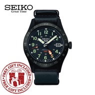 [Official Warranty] Seiko SSK025K1 Men's Seiko 5 Sport GMT Black Leather Strap Watch