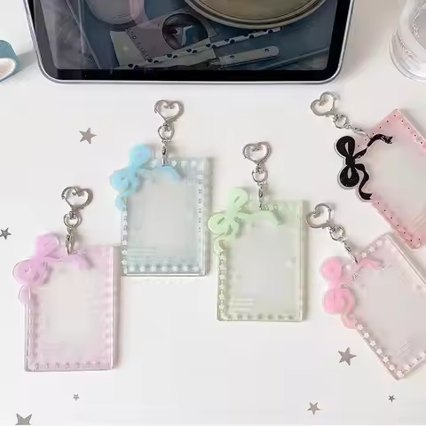 Transparent Glitter Acrylic Photocard Holder Sweet Bow Heart Keychain 1Pcs Small Size for Kpop Conce