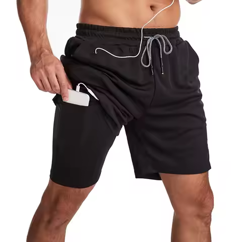 GITF Men's 2-in-1 Fitness Running 7-inch Shorts Quick Drying Training Fitness Shorts Training Slow R