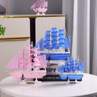 Mediterranean Pink Blue Wooden Sailing Decoration Graduation Season Cake Decoration Plug-In Pink Sai