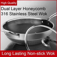 Non-Stick Honeycomb SUS 316 Stainless Steel Wok Frying Pan 32/34/36cm  German Quality