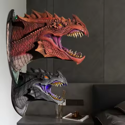 3d Dragon Legends Prop Wall Mounted Dinosaur Smoke Light Wall Art Sculpture Statue Wall Art Home Dec