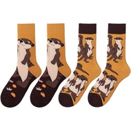 2 Pairs Novelty Cartoon Animal Print Cotton Crew Socks for Women Teen O7KB