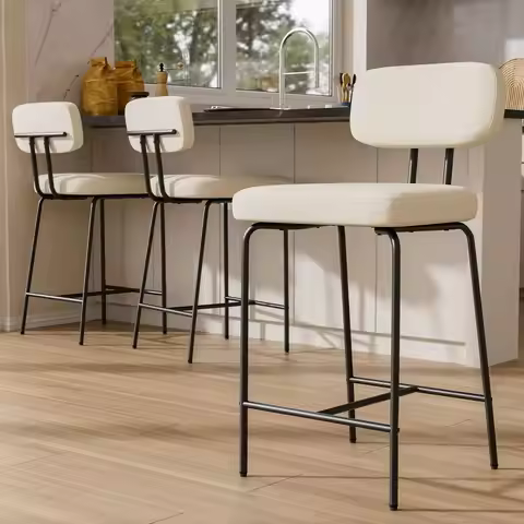 Bar Stools Set of 3, Kitchen Counter stools with Backs and Metal Legs, 26 inch Barstools for Counter