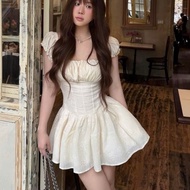 D78 BIGSIZE SHORT SQUARE NECK DRESS
