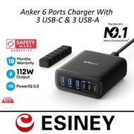 Anker A2154 Power Charger 6 Ports With 3 Type-C and 3 USB Ports 3 Pin Plug Fast Power Charger Multi-