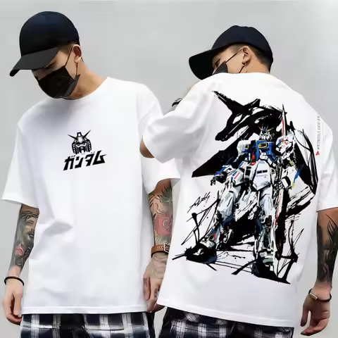 Anime Mobile Suit RX-78-2 Gundam Men's T Shirt Cotton Tee Women Short-sleeve Streetwear Casual Overs