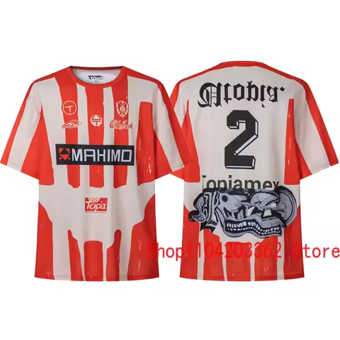 Summer New UTOPIA Short Sleeve Tee Breathable Red White Color Match Print No. 2 Football Jersey Men 