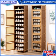 [kline]Nordic Style Bamboo Shoe Cabinet Dustproof Shoe Rack with Door Home Entrance Shoe Cabinet Slit &amp; Corner Shoe Cabinet