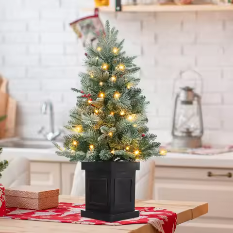Garve e Home 3 Ft Small Prelit Snow Flocked Christmas Tree, Tabletop Christmas Tree with 78 Warm Whi