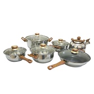 [ PROMO ] Panci Set HC - Almond - 12 Pcs - Cookware Set 12 Pcs - Stainless Steel + Tutup Kaca + Teko
