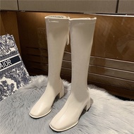 Shorty Long Boots Womens below the Knee Tall Knight Boots Fall and Winter Fleece-lined Chunky Heel L