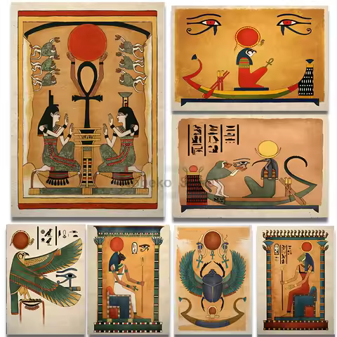 Ancient Egyptian Gods Poster Vintage Ancient Egyptian Mythology Prints Canvas Painting Wall Art Pict