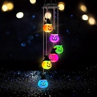 Solar Powered Pumpkin Design Wind Chime Light, 1 Box Vintage Design Halloween Themed Hanging Light, 