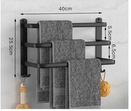 浴室多層免打孔毛巾掛架（鋁毛巾桿-B款三桿40CM黑色）
