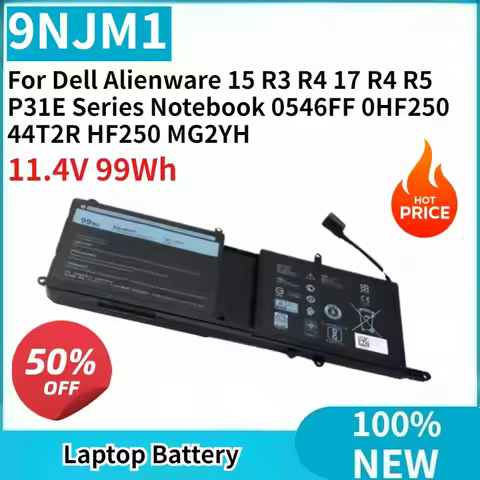 New Laptop Battery 11.4V 99Wh 9NJM1 for Dell Alienware 15 R3 R4 17 R4 R5 P31E Series Notebook 0546FF
