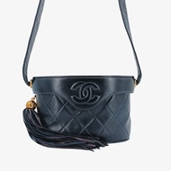 CHANEL Vintage Navy Lambskin Tassel Vanity Case Bag