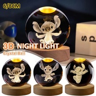 6/8cm Warm/7 Colors Light Cartoon Lilo cat & Stitch Crystal Ball Luminous 3D Carved Night Light Desk