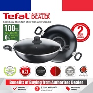kuali non stick/ Tefal Cook Easy 36cm Non Stick Wok + Glass Lid B50392 B5039295 Wokpan Deep Fry Fryi