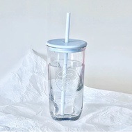 Starbucks Cup Blue Triangle Cup Glass Straw Cup Coffee Cup Natural Series Desktop Water Cup 473ml th