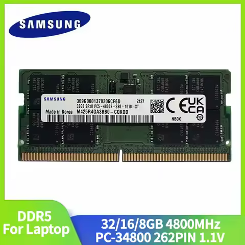 2/1PCS Samsung Laptop Memoria DDR5 32GB 16GB 8GB Ram 4800MHz PC5-34800 1.1V 262 Pin for Notebook Com