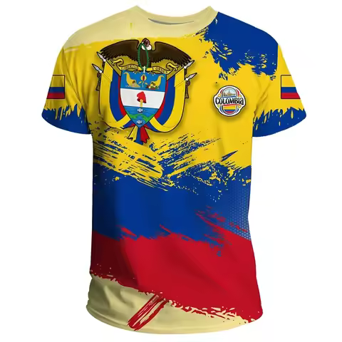 Colombia National Flag Emblem Summer Fashion New 3D Printing T Shirt Colombia Coat Of Arms Graphic T