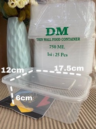 Thinwall Dm Persegi Panjang 750Ml Rec/Kotak Makan 1 Dus 500 Set