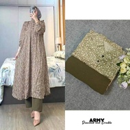 Set Tunik Setelan Baju Tunik Celana Jumbo Bunga Kecil Sabrina Kirana Rayon Diamond LD 115