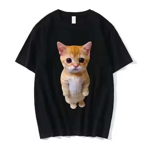 El Gato Meme Sad Crying Cat Munchkin Kitty Meme Trendy Graphic T-shirt Unisex Fashion Short Sleeve O