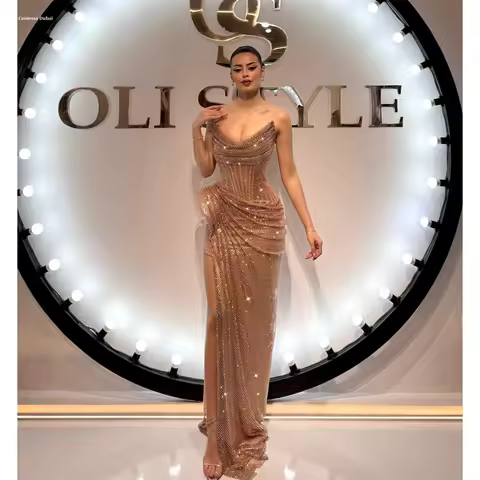 Contessa Dubai Customized Side High Slit Pleated Mermaid Prom Dress Floor-length Strapless Evening D