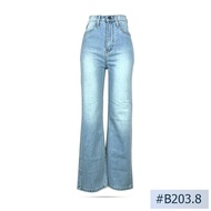 Niyom jeans B203.8 กางเกงผู้หญิง ทรงกระบอก สียีนส์อ่อน แต่งเฟด ผ้าไม่ยืด