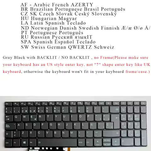 Hungarian Spanish ND Portuguese RU Swiss A/BR CZ Keyboard for Lenovo Ideapad S340-15IWL S340-15API S
